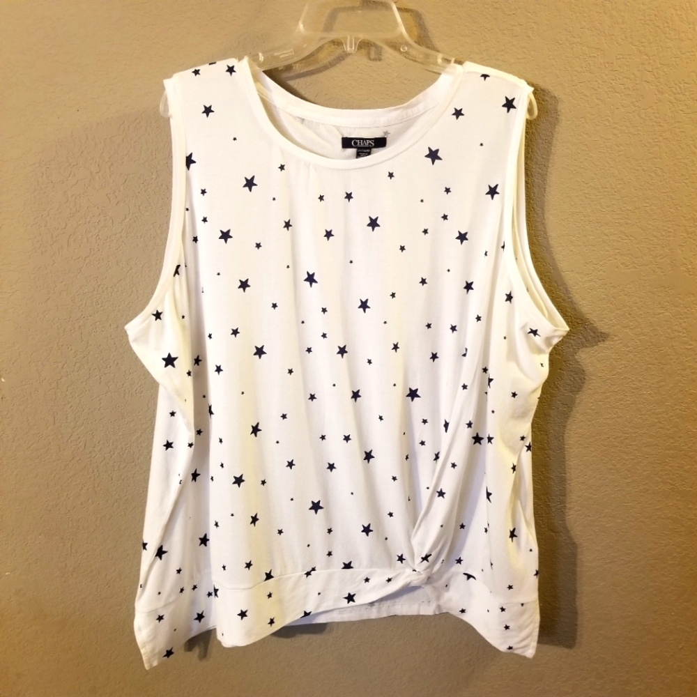 Chaps New Women's White with Blue Stars Sleeveless Top Size 2X‎ Cotton/Modal